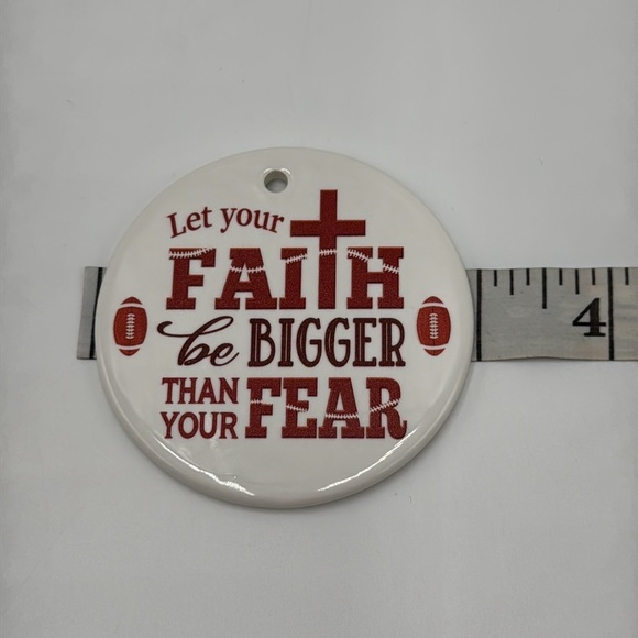 Faith Over Fear Football Ornament – Ceramic – Christmas Gift – NEW - Picture 3 of 5